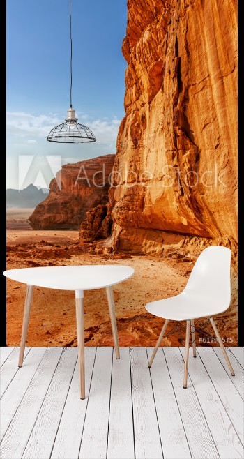 Picture of Red sandstone cliff in the desert of Wadi Rum